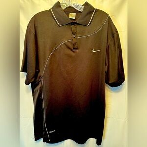 Vintage 90s Nike Men's NikeFit Polo Shirt Black With White Swoosh Detail Size XL